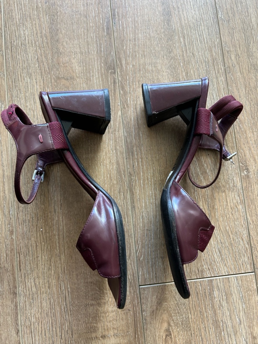 Vintage Prada Burgundy Leather Slingback Heels - Picture 2 of 5